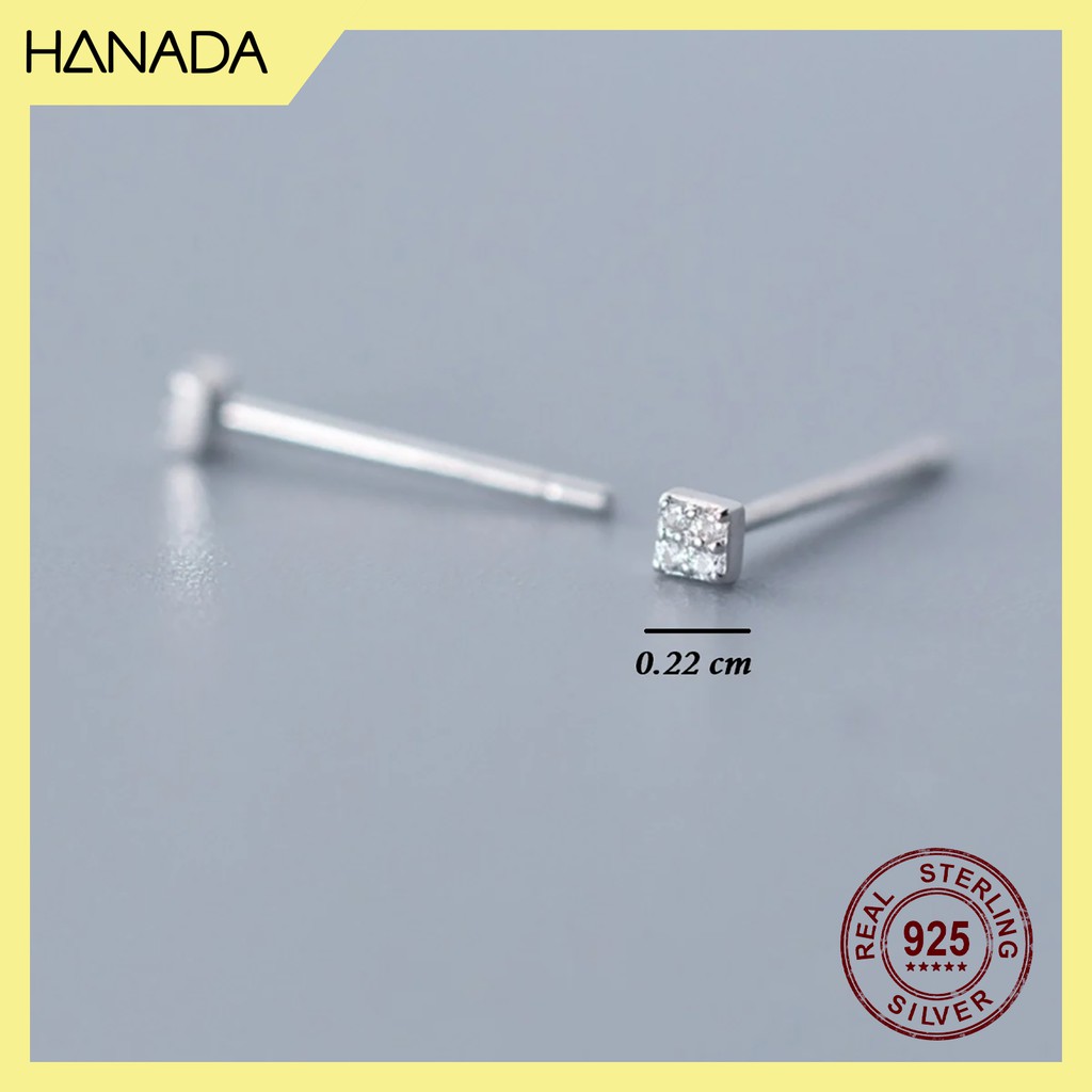 Bông Tai Bạc 925 Hanada N1234.E.2.B.120. 0353 Vuông Bốn Đá Nhỏ