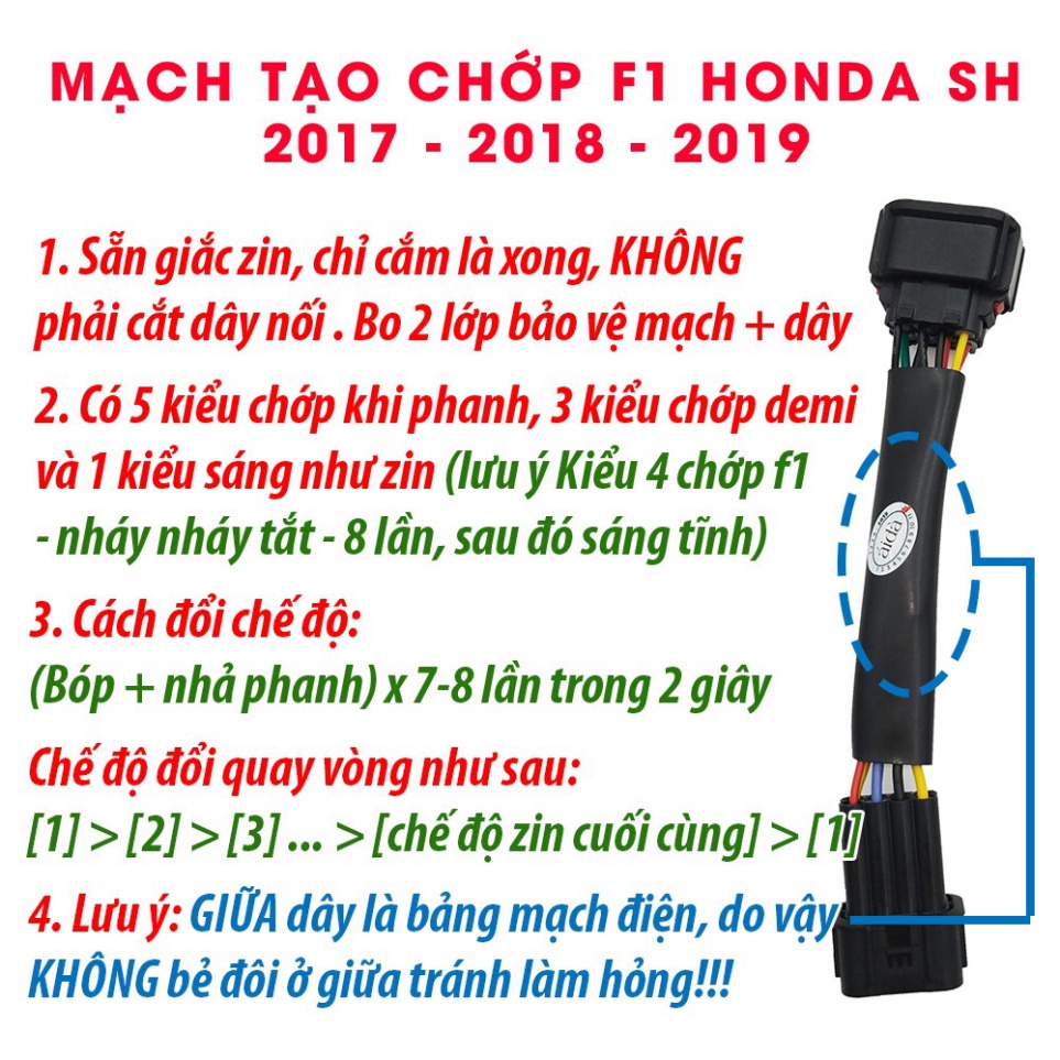 Mạch Nháy Đèn Hậu Stop F1 cho Sh 2017, Sh 2018, Sh 2019, Sh 2020, Sh 2021, Sh 2022 Nhiều Kiếu Chớp Lắp Như Zin