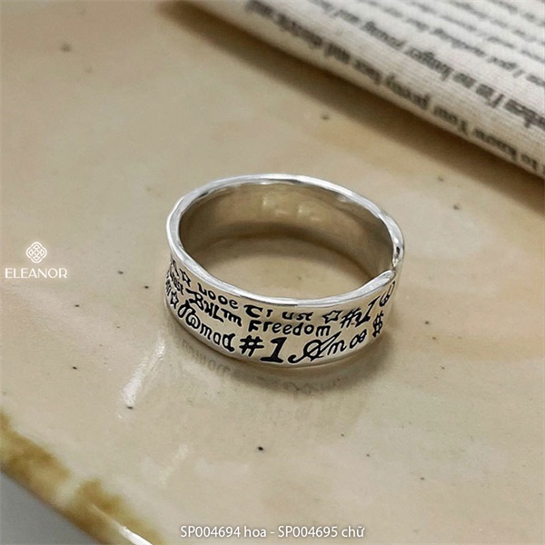 Nhẫn nữ bạc 925 Eleanor Accessories mặt hình hoa mặt chữ phụ kiện trang sức 4694
