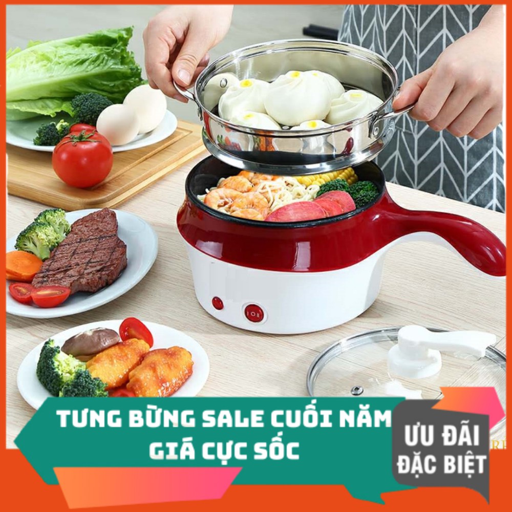 Nồi Lẩu Điện Mini Vung Kính 24cm Nikai Công Suất 1000W -  Nồi lẩu gia đình đa năng 24cm BẢO HÀNH 6 THÁNG