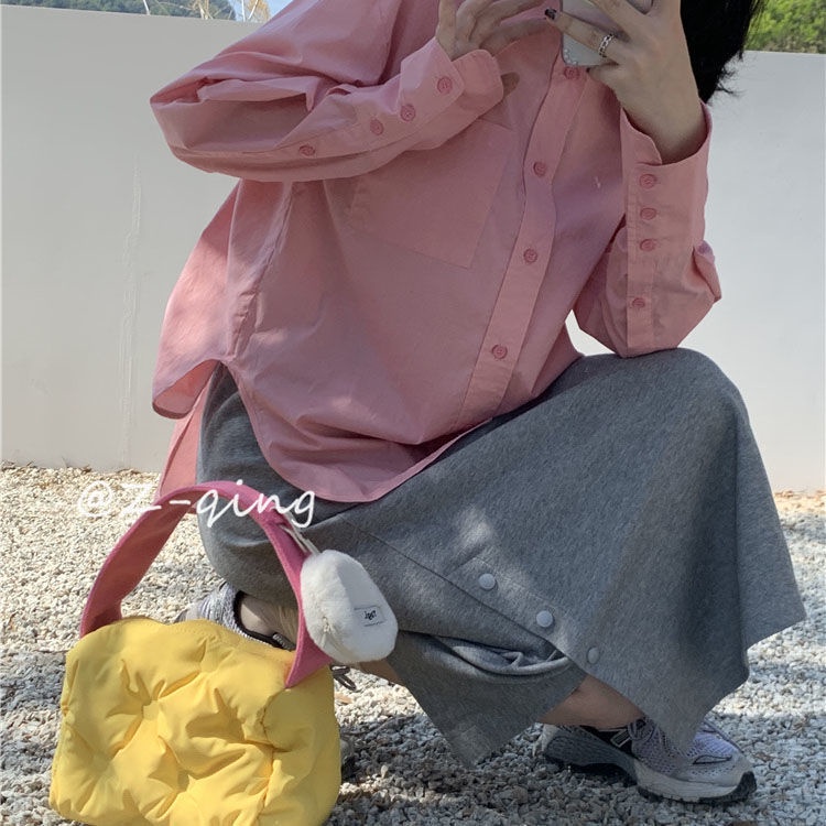 Chân Váy Dài Lưng Cao Màu Xám Thiết Kế Xẻ Tà Thời Trang Cho Nữ