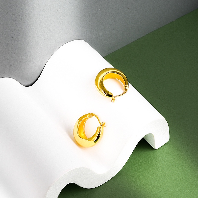 Khuyên Tai Vòng Tròn Màu Vàng / Bạc Phong Cách Hình Học Đơn Giản Thích Hợp Làm Quà Sinh Nhật Cho Bạn Gái