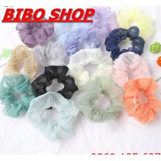 Cột Tóc Scunchies Vải Voan Kính, Dây Buộc Tóc Vải Voan Kính Nữ Thời Trang Hàn Quốc