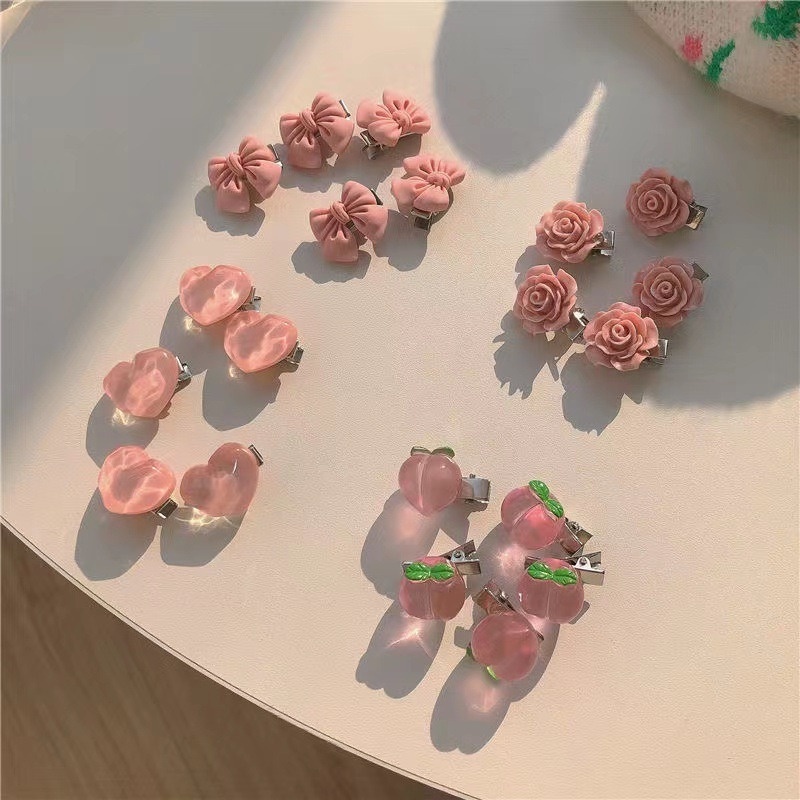 Kẹp Tóc Đính Nơ Trái Tim/Hoa Hồng Mini Xinh Xắn Cho Bé Gái