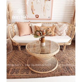 Ghế sofa mây đan caro vintage 1m6 tặng kèm nệm, ghế sofa mây thư giãn, ghế mây cao cấp giá tại xưởng Mây tre Đan Trà