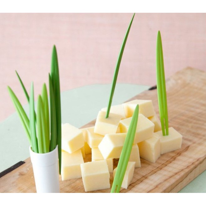 Bộ Ghim nĩa ghim trái cây hình lá trúc xanh