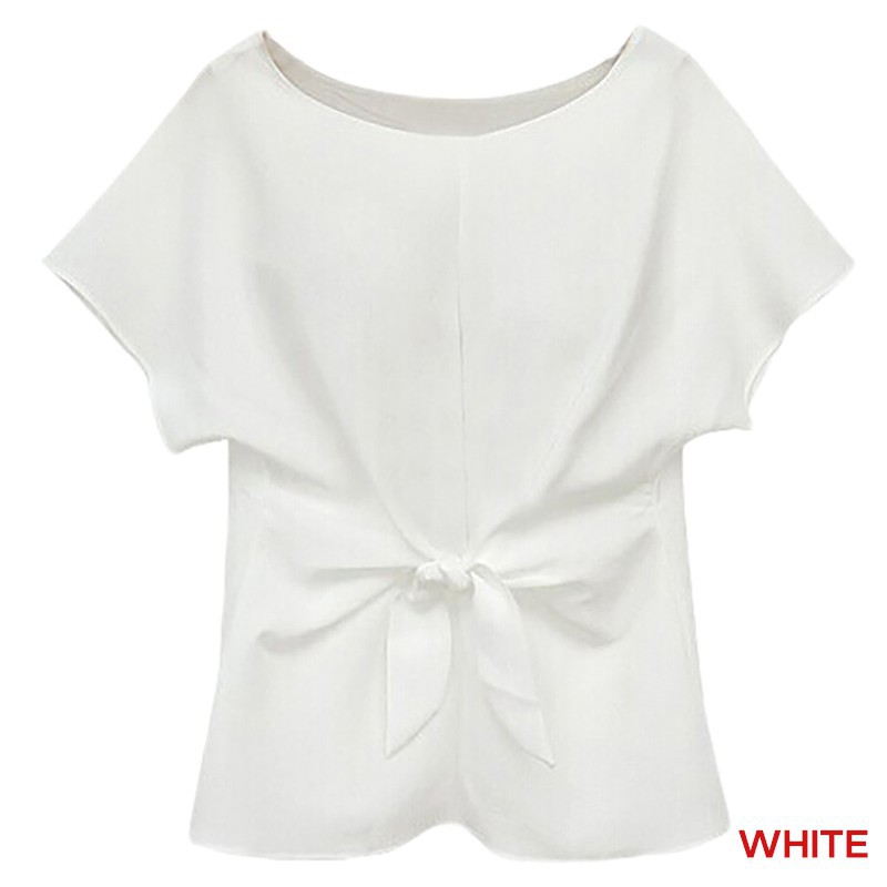 Áo tay ngắn phối nơ buộc vải chiffon giản đơn thời trang dành cho nữ | BigBuy360 - bigbuy360.vn