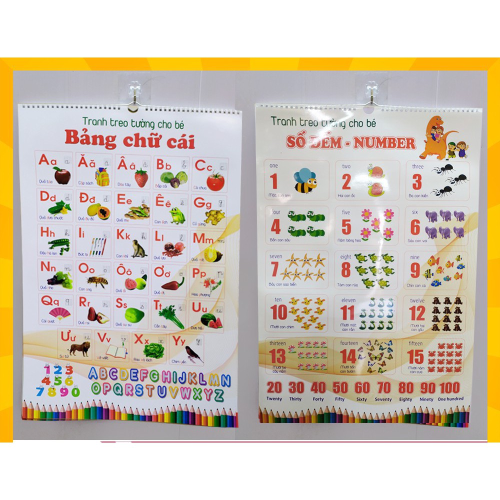 Bộ Tranh Treo Tường Học Tập 12 Chủ Đề Song Ngữ Cho Bé
