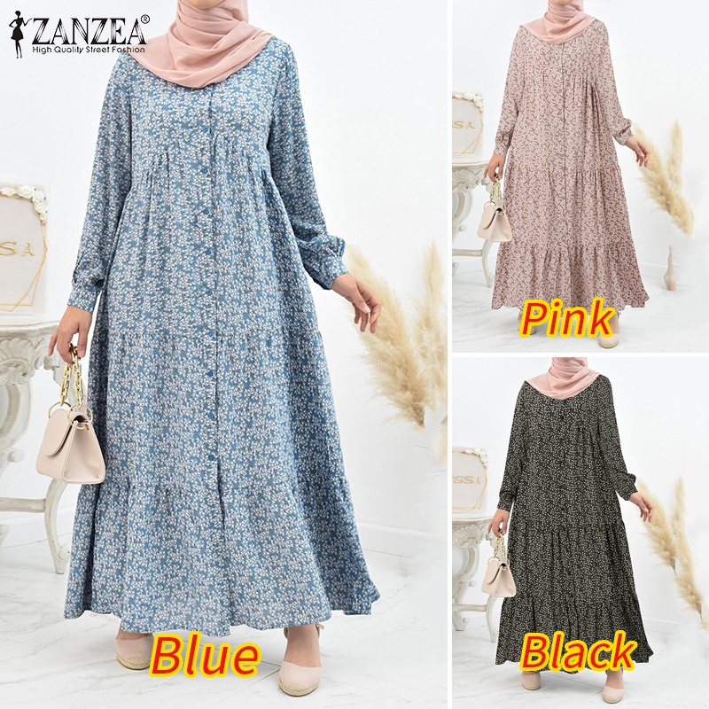 Zanzea Đầm Babydoll Tay Phồng In Hoa Phong Cách Bohemian Cho Nữ