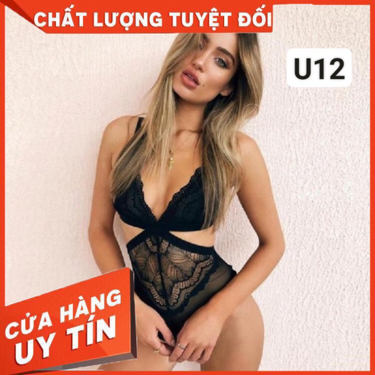 Đồ ngủ bodysuit ren đan ngực sexy - SIÊU HOT