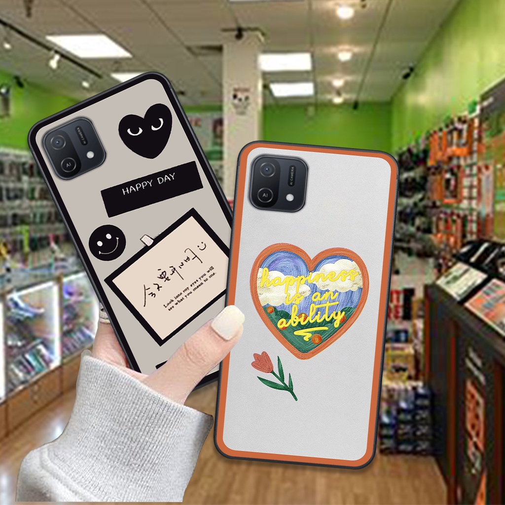 Ốp Oppo A16 / A16K bộ hình caro trái tim đen trắng hồng bong bóng dễ thương