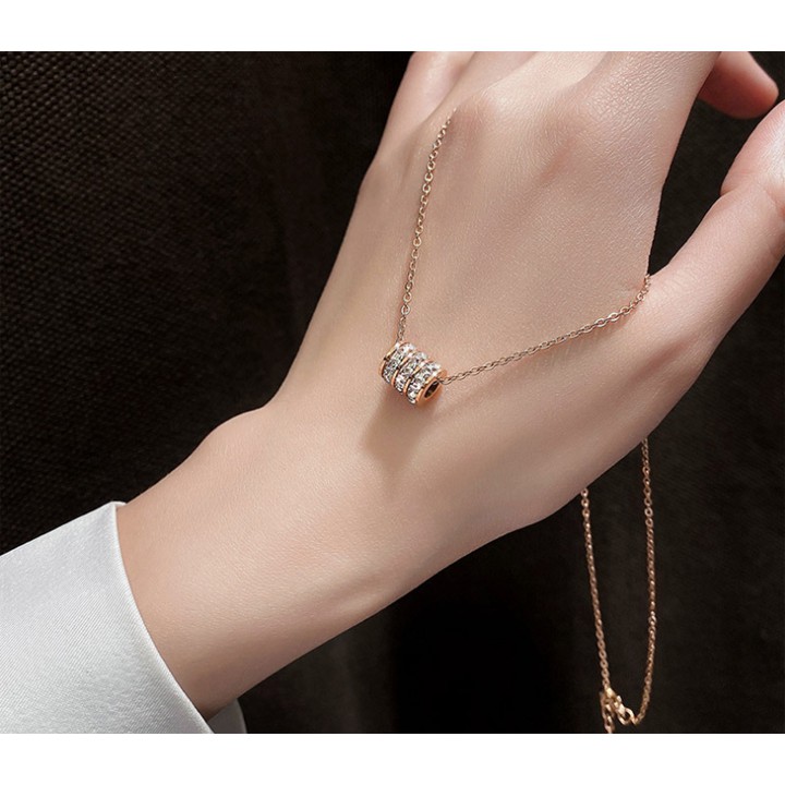 Dây chuyền nữ titan cao cấp ống tròn 3 hàng đá siêu đẹp, bền màu, hợp thời trang