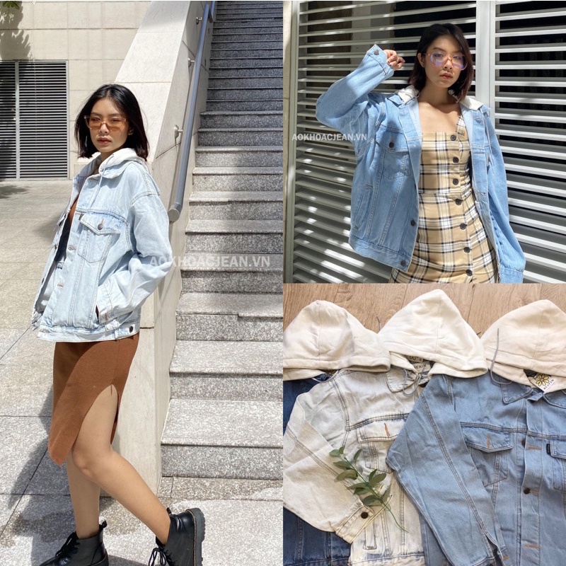 Áo khoác jean oversize nón nỉ form rộng cao cấp phong cách ulzzang