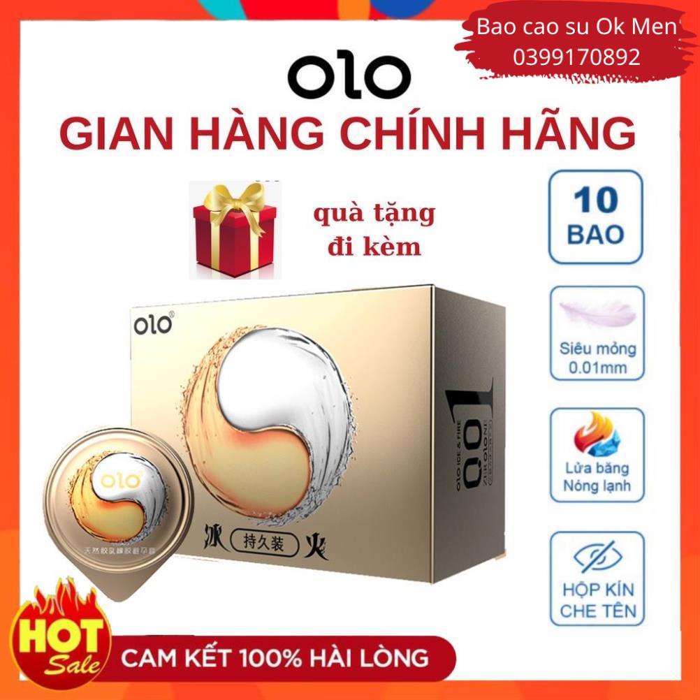 Bao Cao Su OLO 001 Lửa Băng, BCS Trơn chứa tinh chất Kéo Dài Thời Gian Hộp 10 BCS