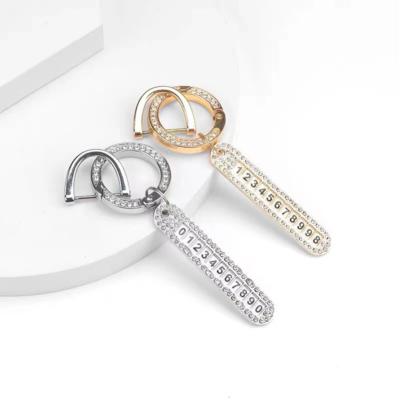 Đến Với Móc Khóa, Mặt Dây Chuyền Số Điện Thoại Trang Trí Với Đá Rhinestone Chống Thất Lạc Cho Ô Tô.