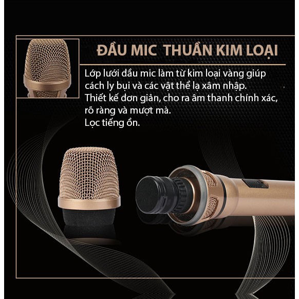 Micro karaoke có dây cao cấp JSJ SF-9000A thiết kế sang trọng mỹ quan hợp xu hướng đầu mic làm từ kim loại vàng