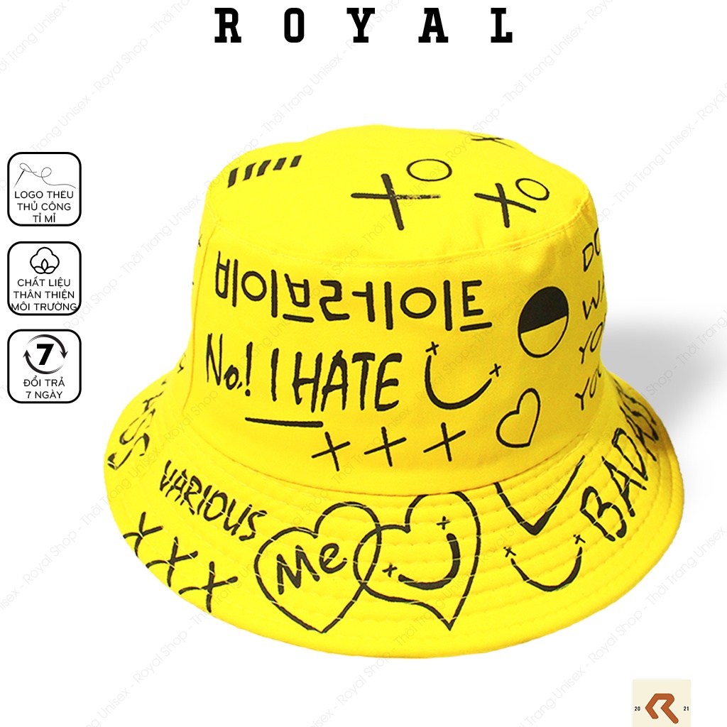 Mũ Bucket Nón Bucket Tai Bèo Nam Nữ Graffiti Xo Badass Don't Waste Young Đen Vải Kaki Unisex - Royal Caps