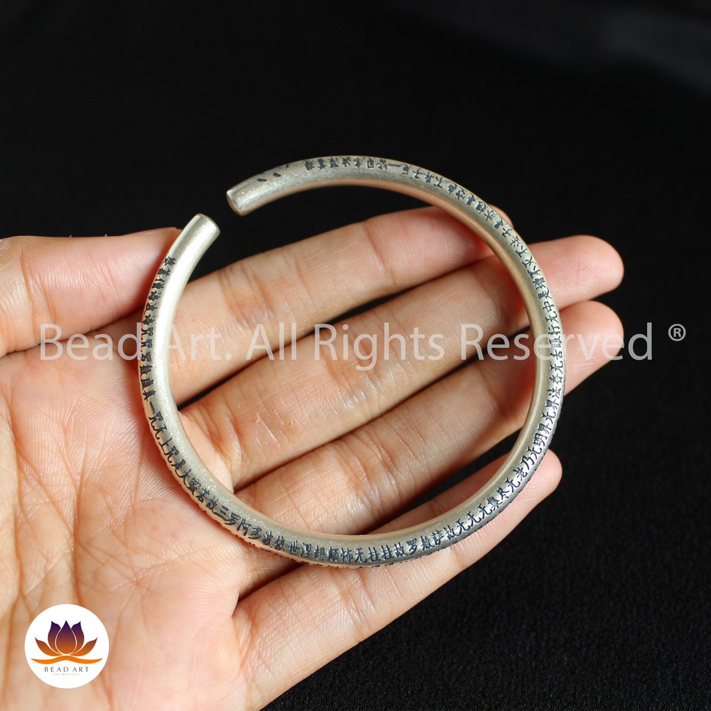 Vòng Tay Bạc 925 Khắc Bát Nhã Tâm Kinh (Free Size), Vòng Tay Phong Thuỷ S39