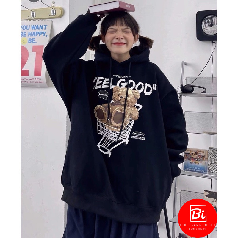 AK21_Áo Khoác Bomber Nỉ FEELGOOD in Hình Gấu_ ay Cánh Dơi Phồng Phom Rộng_Chất Nỉ Bông Ngoại Nhập Không Xù Lông