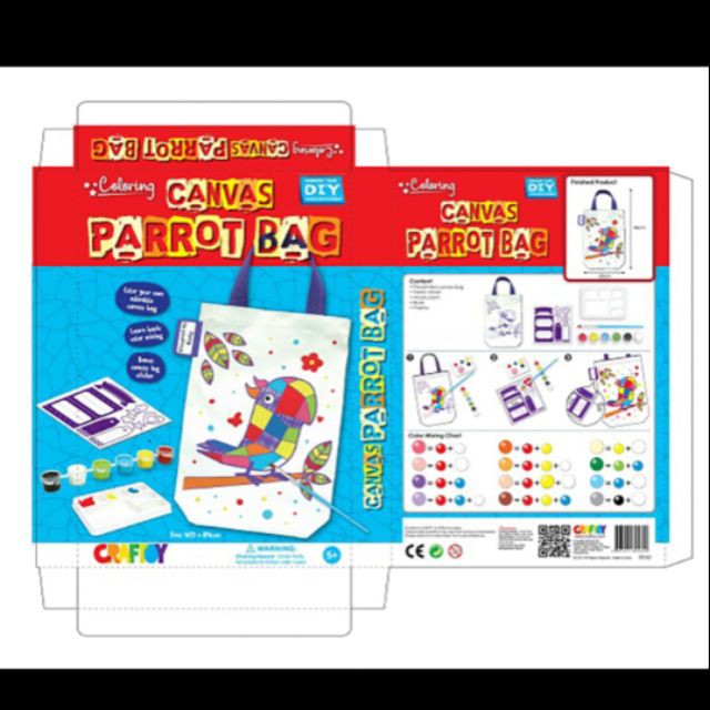 Bộ tô màu tự làm túi xách chú Vẹt - Tặng kèm gel rửa tay khô và khẩu trang vải Hanvico