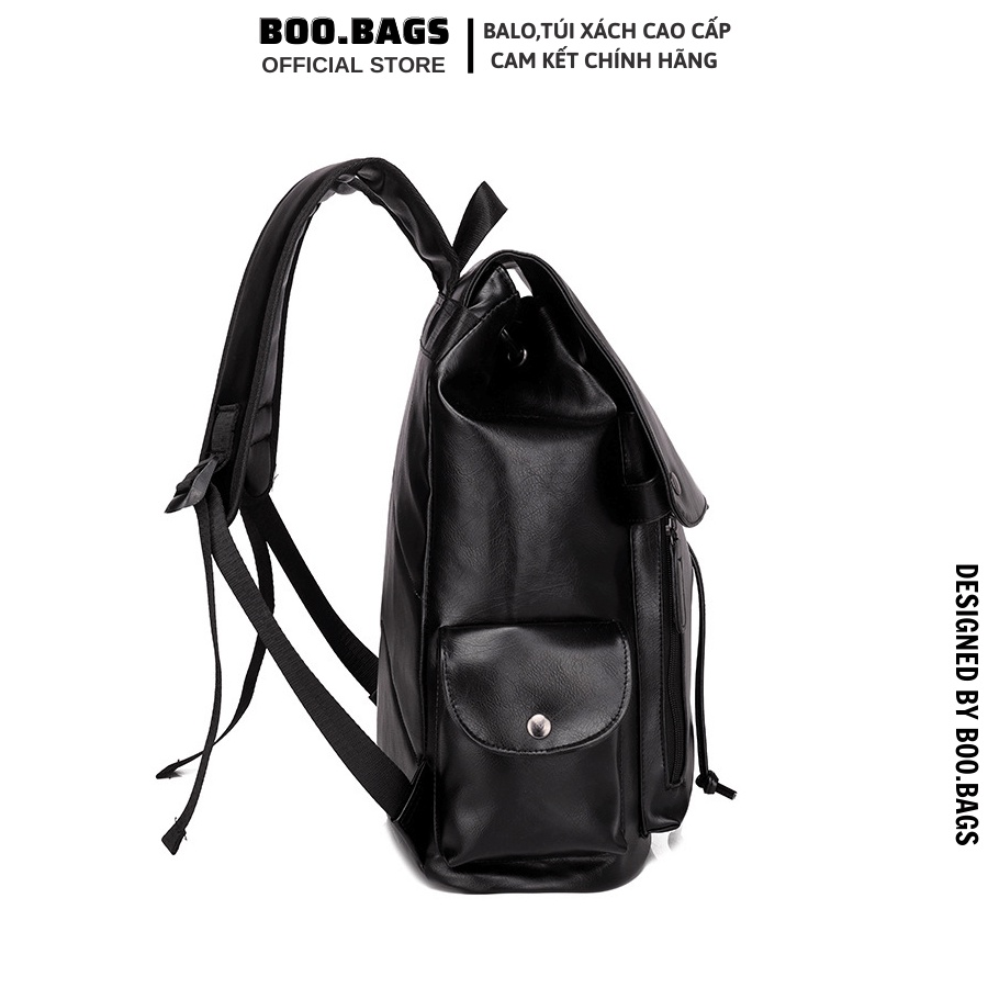 Balo Da Nam - Nữ Đi Học, Balo Size Lớn Nắp Gập Nam Nữ Dây Rút Laptop Boobags Boo005
