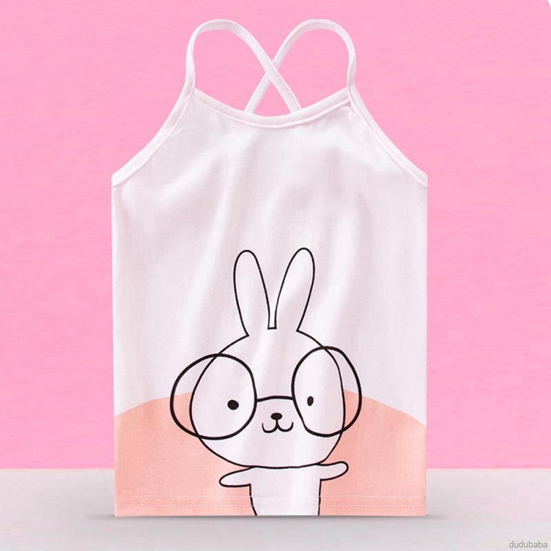 Áo yếm hai dây không tay vải cotton in hình vẽ hoạt họa thời trang mùa hè dành cho bé gái