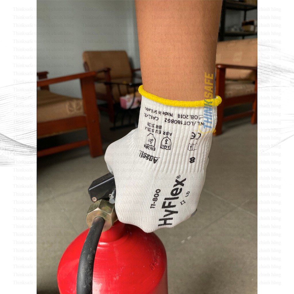 Găng tay đa dụng Hyflex ANSELL 11-800  phủ Nitrile dầy, ôm khít tay, chống bám dầu mỡ (trắng xám) - Thinksafe