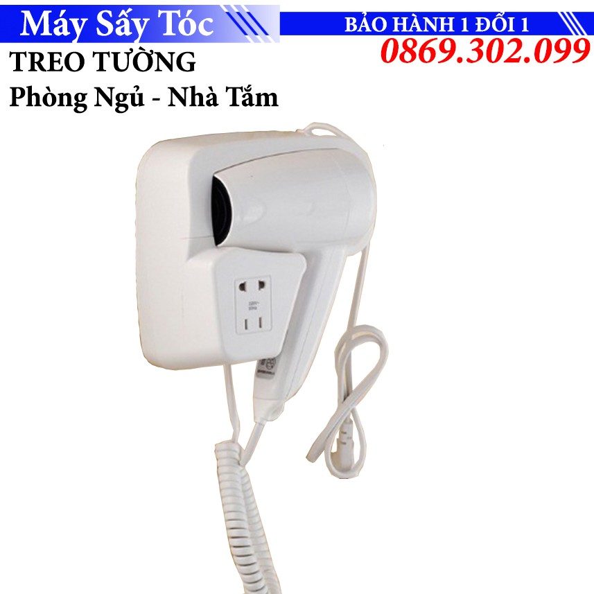 Máy sấy tóc treo tường tiện dụng - kèm ổ điện 220V cho khách sạn - nhà nghỉ