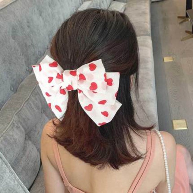 Kẹp tóc nơ sau, kẹp tóc Hàn Quốc họa tiết trái tim dễ thương nhiều màu - VHT SHOP