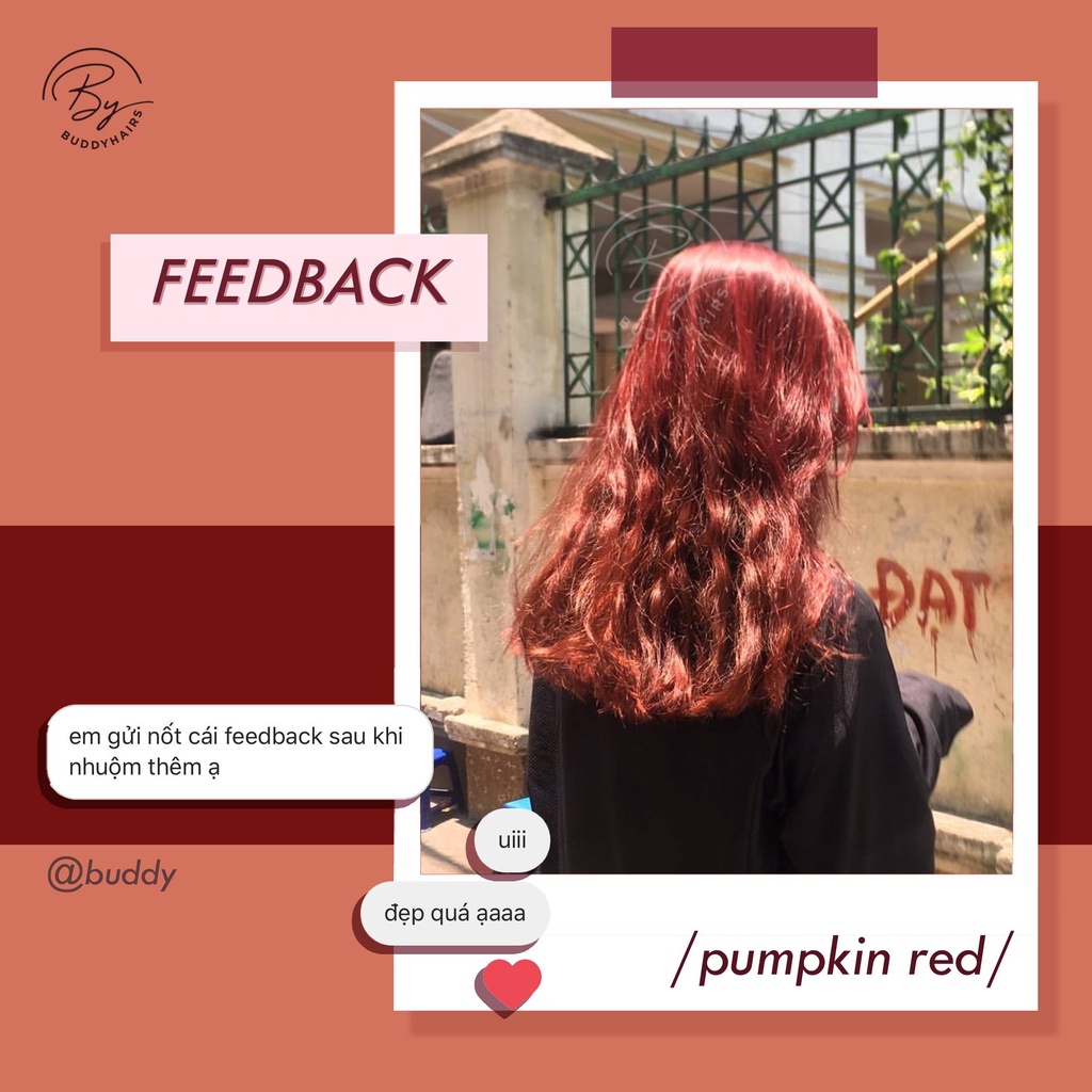 Thuốc nhuộm tóc màu Đỏ cam / Pumpkin Red của buddyhairs tặng kèm 1 hộp tẩy nhỏ 50K,găng tay ,mũ trùm,trợ nhuộm tiện ích