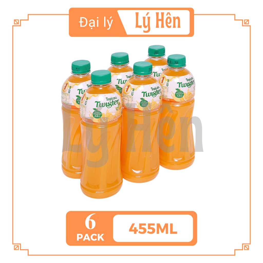 Lốc 6 Chai Nước Cam Ép Twister Tropicana Chai Nhựa 455ml Date Luôn Mới