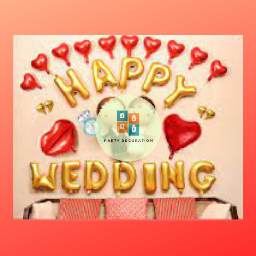 Bộ Bóng Happy Wedding Tim Đỏ [Bóng Bóng Trang Trí Tiệc Cưới][Shop Chú Hề Đô Đô]
