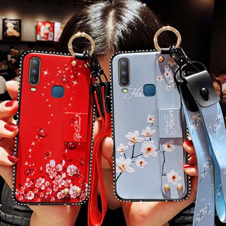 VIVO Y15 Floral Soft Silicone Case with Lanyard Phone Stand Case