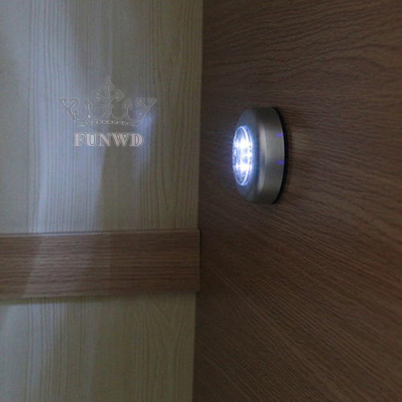 Light Push Tap Car Wall Silver 5W Stick On Home Bedroom Lamp Wireless Self-stick Closet Tent 3LED Under Cabinet