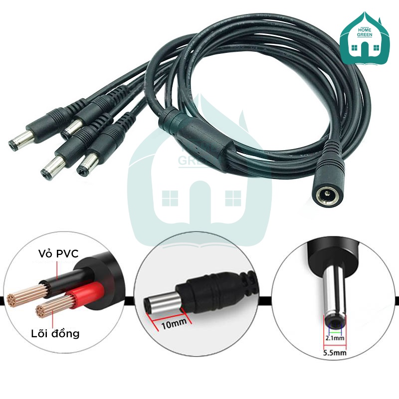 Dây chia nguồn DC từ 1 ra 2/3/4/5 đầu 5.5x2.1mm