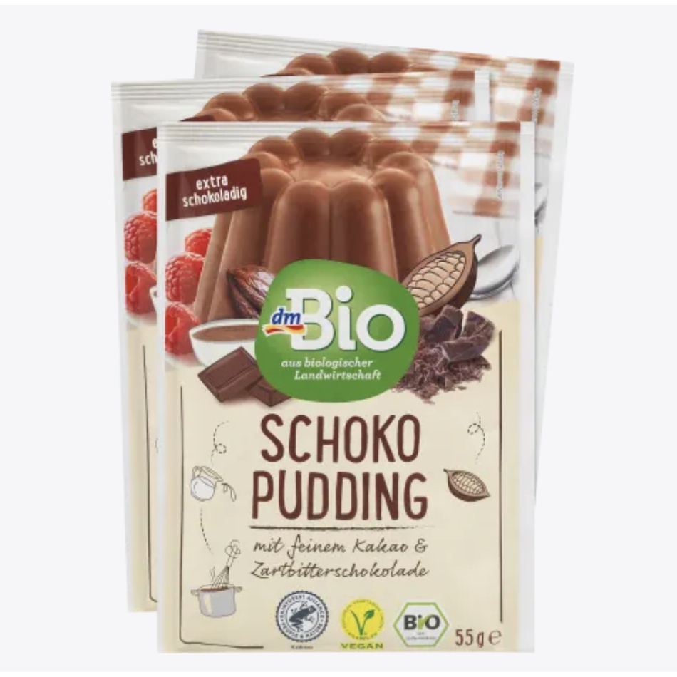 Bột làm bánh, váng sữa Đức pudding vị vani/socola hữu cơ Dmbio 35gram