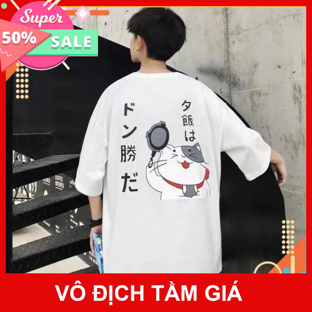 BANSI    Áo Thun Mèo Thần Tài tay lỡ form rộng phong cách unisex cho cả nam và nữ Cực Hot TL