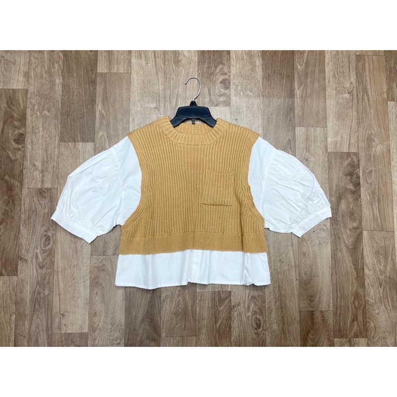 ÁO VẢI COTTON TAY PHỒNG PHỐI LEN TĂM