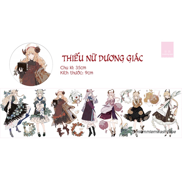 Washi OKMT đặc biệt dạng PET trong suốt bản to: Thiếu nữ dương giác
