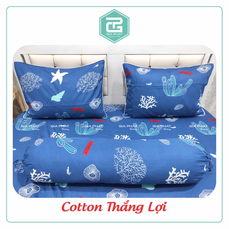 Bộ ga gối Thắng Lợi {4 món}100% Cotton chuẩn logo họa tiết Sò Biển