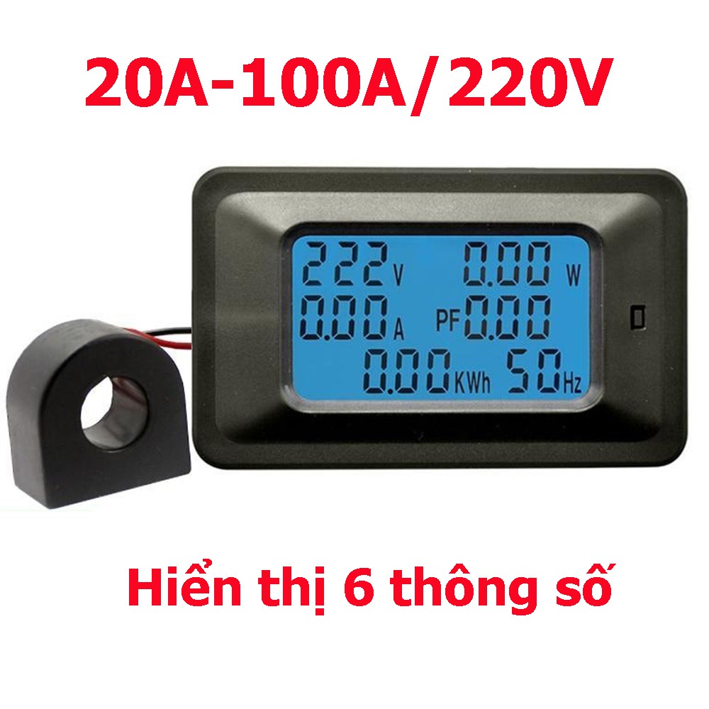 Công tơ điện tử 1 pha 6 thông số 100A 20A có đèn nền và reset - đồng hồ đo điện cảnh báo công suất