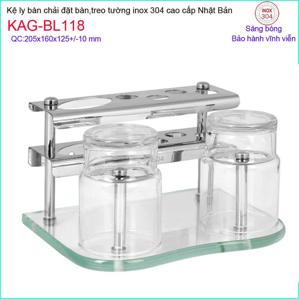 Kệ ly bàn chải kem đánh răng Inox 304 Nhật Bản, kệ đa năng úp ly-bàn chải-kem đánh răng inox Kace KAG-BL118