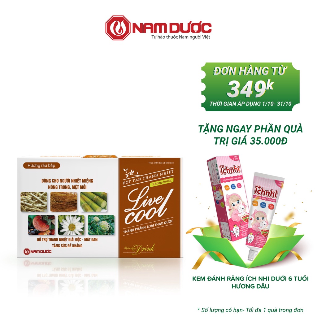 Bột tan thanh nhiệt Livecool Nam Dược không đường(10 gói x 7g) hỗ trợ giảm nhiệt miệng, nóng trong, giải độc, mát gan