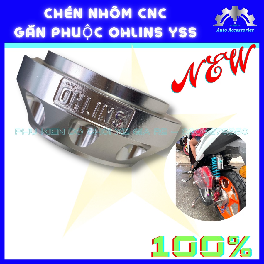 Chén Phuộc OHLINS, Chén Nhôm CNC lắp Phuộc Ohlins Phuộc YSS, CNC nguyên khối, gia công tỷ mỉ, lắp đặt chuẩn thông số