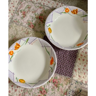 Gốm nhật - Dĩa sâu lòng hoạ tiết hoa tulip viền cực xinh, size 23cm