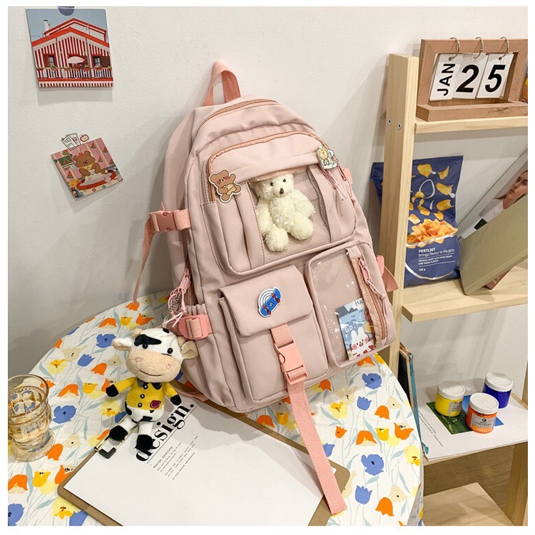 Balo Ulzzang Hàn Quốc học sinh sinh viên đựng nhiều tập sách ngăn bóng kính