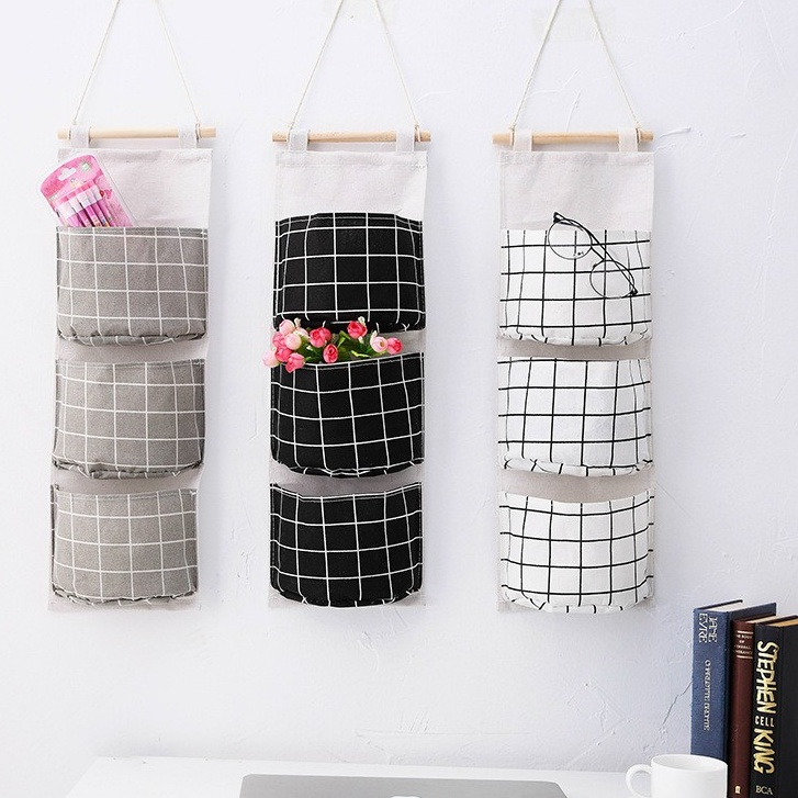 Túi Vải Treo Tường 3 Ngăn VINTAGE CANVAS Đa Năng, Đựng Đồ Cá Nhân Tiện Dụng - Giỏ Đựng Đồ Thông Minh DECOR Cao Cấp
