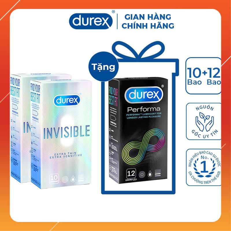 [Hot Deal] Bộ 2 hộp Durex Invisible 10 bao/hộp tặng 1 bộ Durex Performa 12 bao/hộp