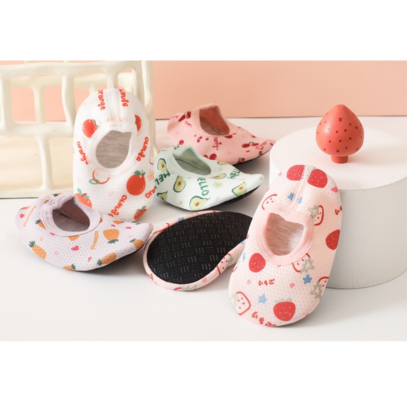 Vớ Cotton Lưới Co Giãn Thoáng Khí Đế Mềm Chống Trượt In Hình Trái Cây Hoạt Hình Đáng Yêu Cho Bé Sơ Sinh