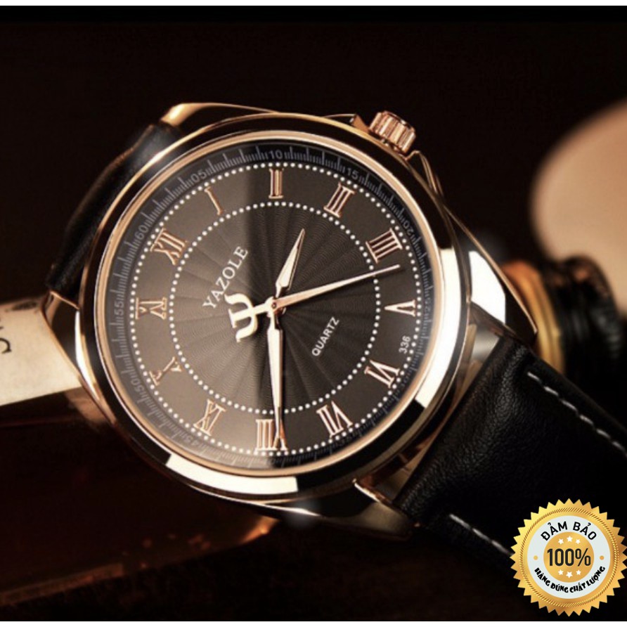 Đồng Hồ Kim Nam Yazole Máy Pin Quartz Mặt Tròn Dây Da Thời Trang Cổ Điển - Đồng Hồ Nam Đeo Tay Chính Hãng Đẹp
